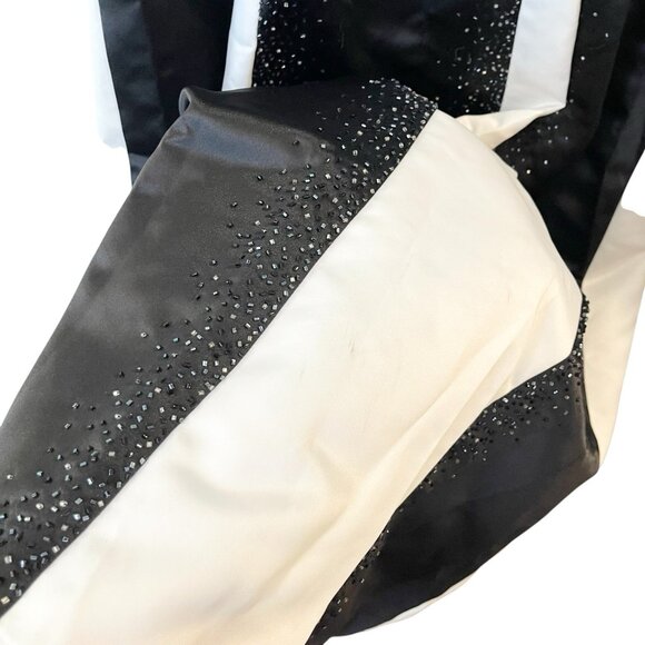Cache Vtg Black Satin Beaded Formal Prom Ball Gown Y2K 90s Dress Masquerade Whit - Picture 5 of 8
